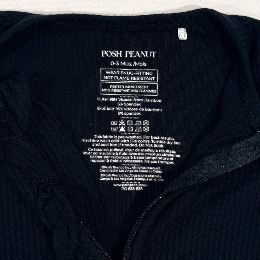Posh Peanut Ruffled Footie Girls 0-3M Black Zippered Sleeper Pajamas Bamboo - Picture 4 of 9